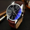 Silver Steel Case Leather Strap Watches Men Rome Style